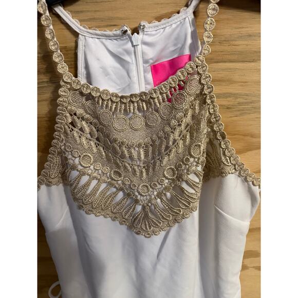 Women's Lilly Pulitzer Dress Romper Medium Silk Pearl Shift Resortwear - Picture 3 of 5